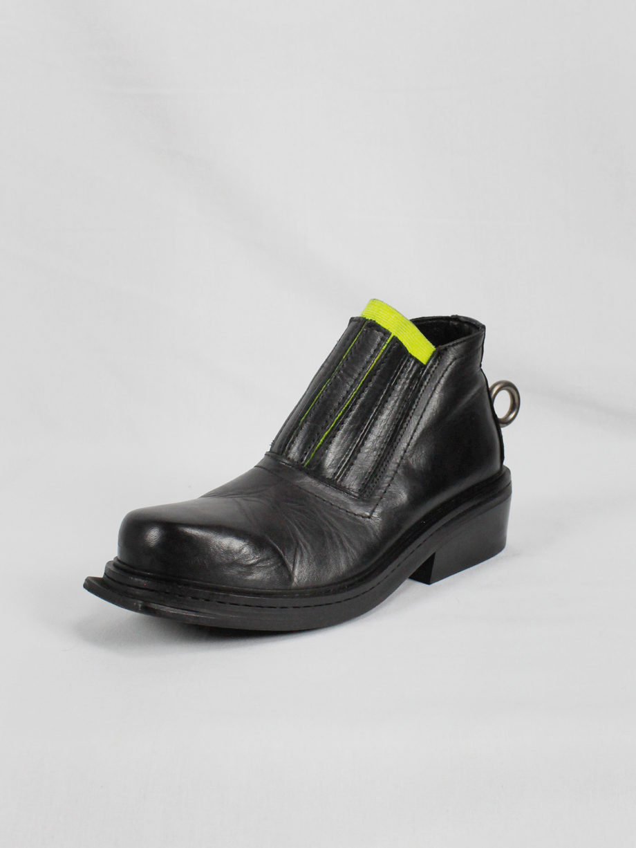 Dirk Bikkembergs black ankle boots with metal ring and neon elastic spring 1998 (16)