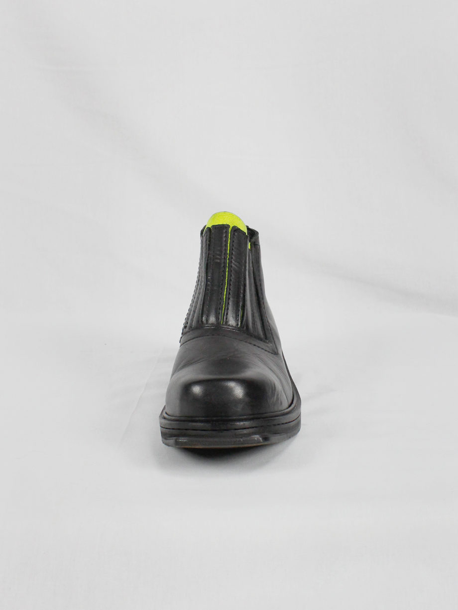 Dirk Bikkembergs black ankle boots with metal ring and neon elastic spring 1998 (17)