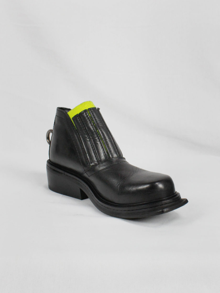 Dirk Bikkembergs black ankle boots with metal ring and neon elastic spring 1998 (18)