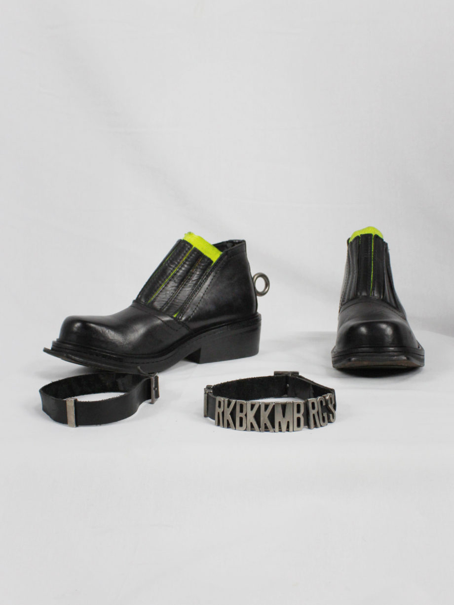Dirk Bikkembergs black ankle boots with metal ring and neon elastic spring 1998 (23)