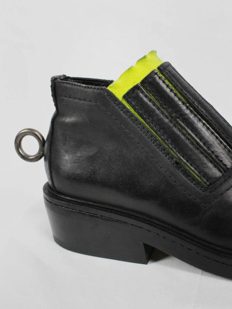 Dirk Bikkembergs black ankle boots with metal ring and neon elastic spring 1998 (7)