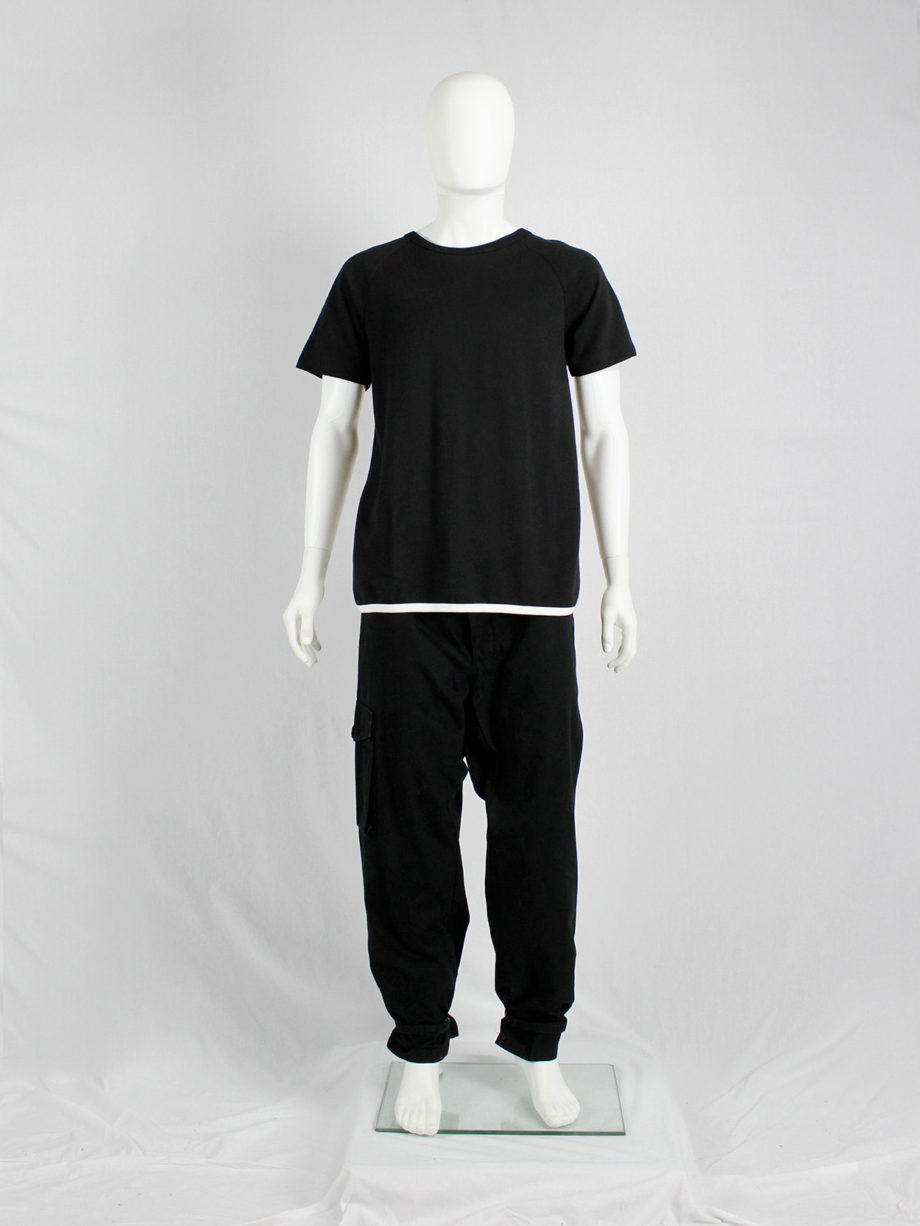 Dries Van Noten black t-shirt with white trim and open belted back (2)