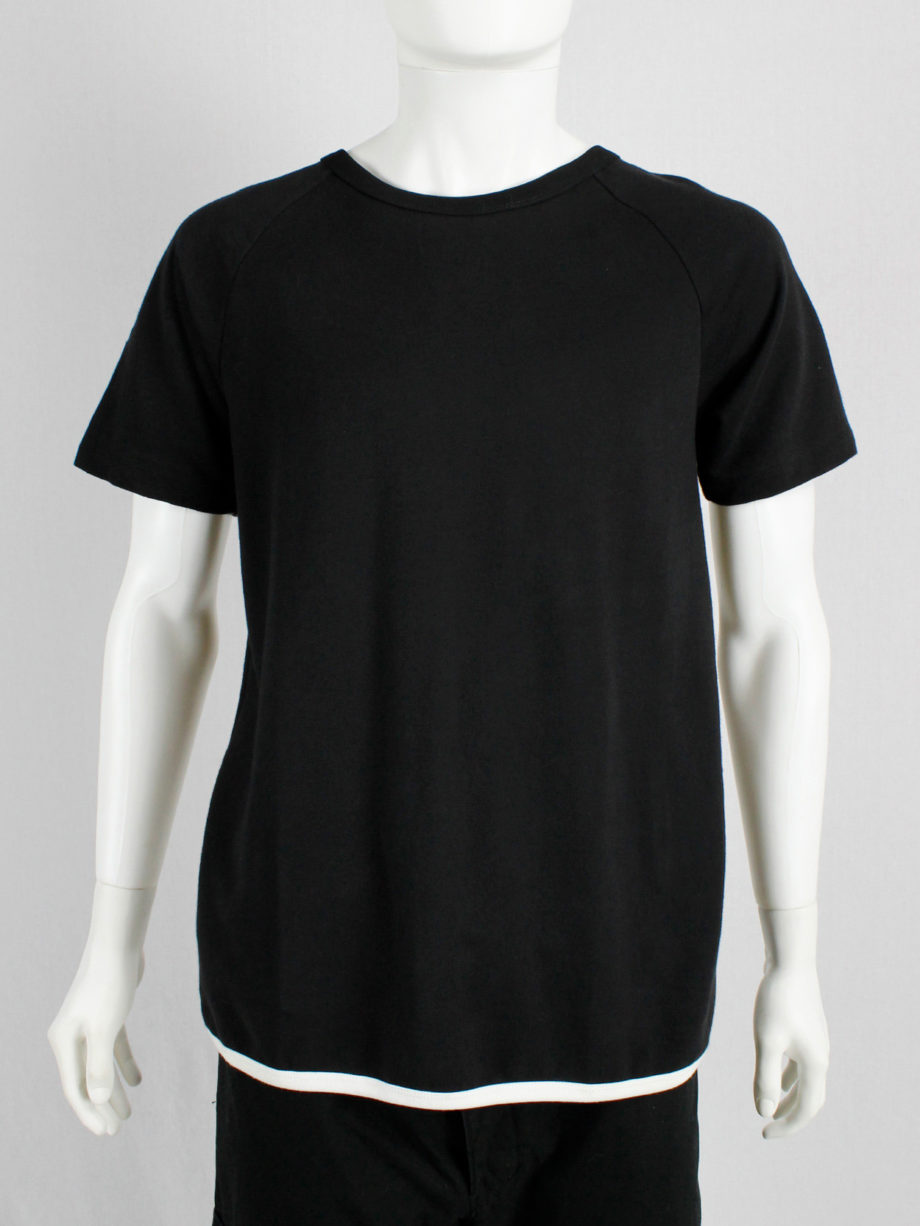 Dries Van Noten black t-shirt with white trim and open belted back (3)