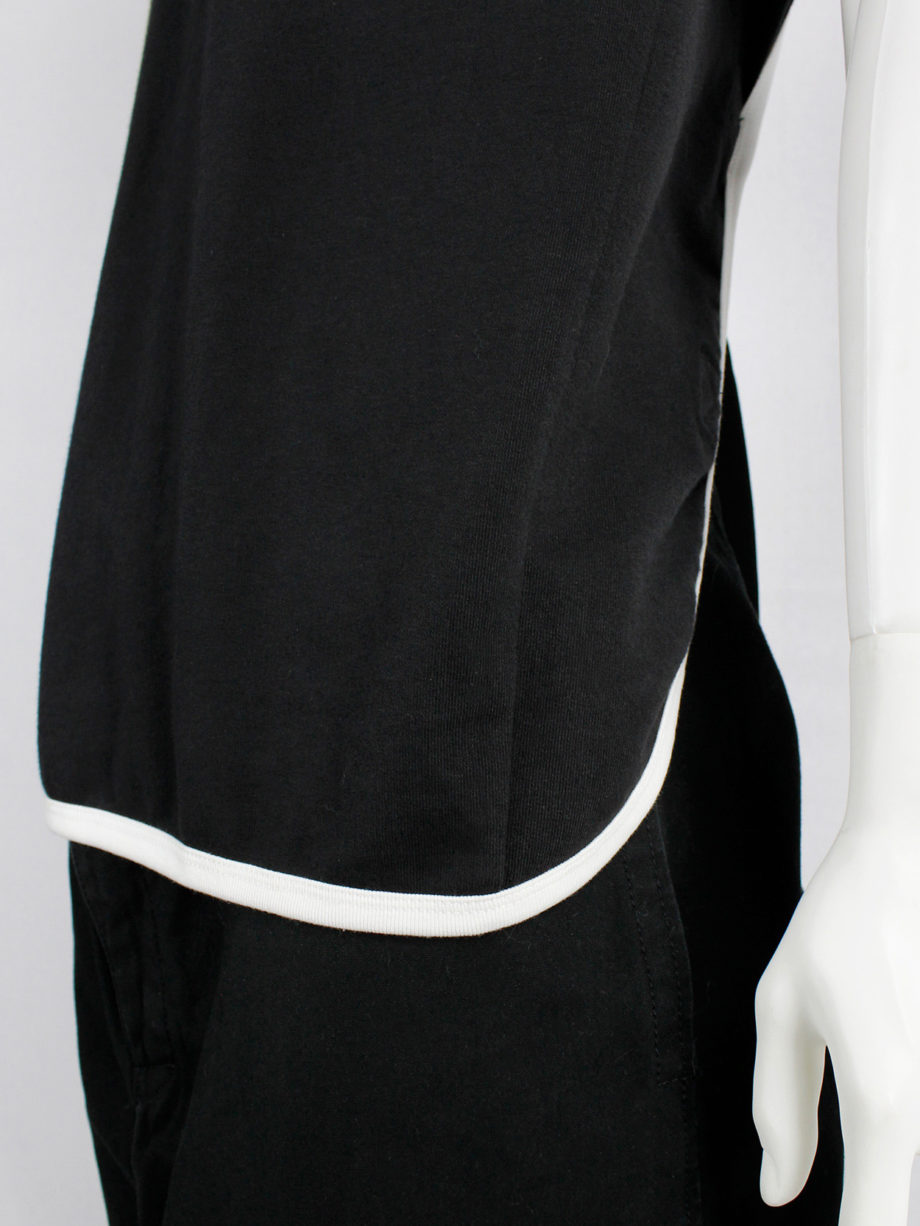 Dries Van Noten black t-shirt with white trim and open belted back (5)