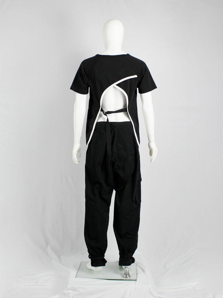 Dries Van Noten black t-shirt with white trim and open belted back (9)
