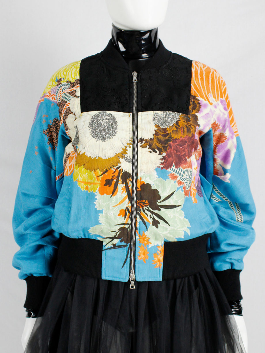 Dries Van Noten blue bomber jacket with floral woodblock print and black embroidery spring 2017 (2)
