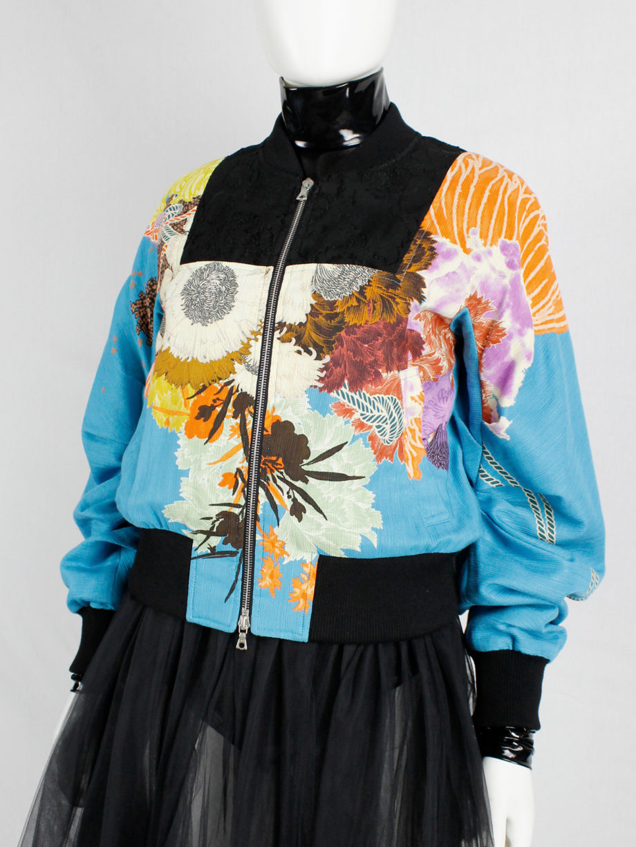 Dries Van Noten blue bomber jacket with floral woodblock print and black embroidery spring 2017 (3)