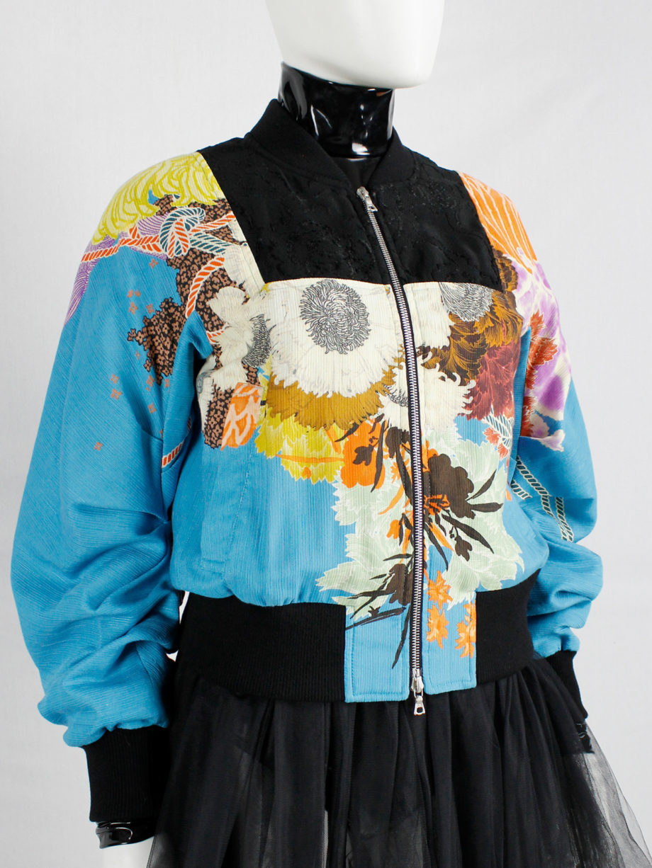 Dries Van Noten blue bomber jacket with floral woodblock print and black embroidery spring 2017 (7)