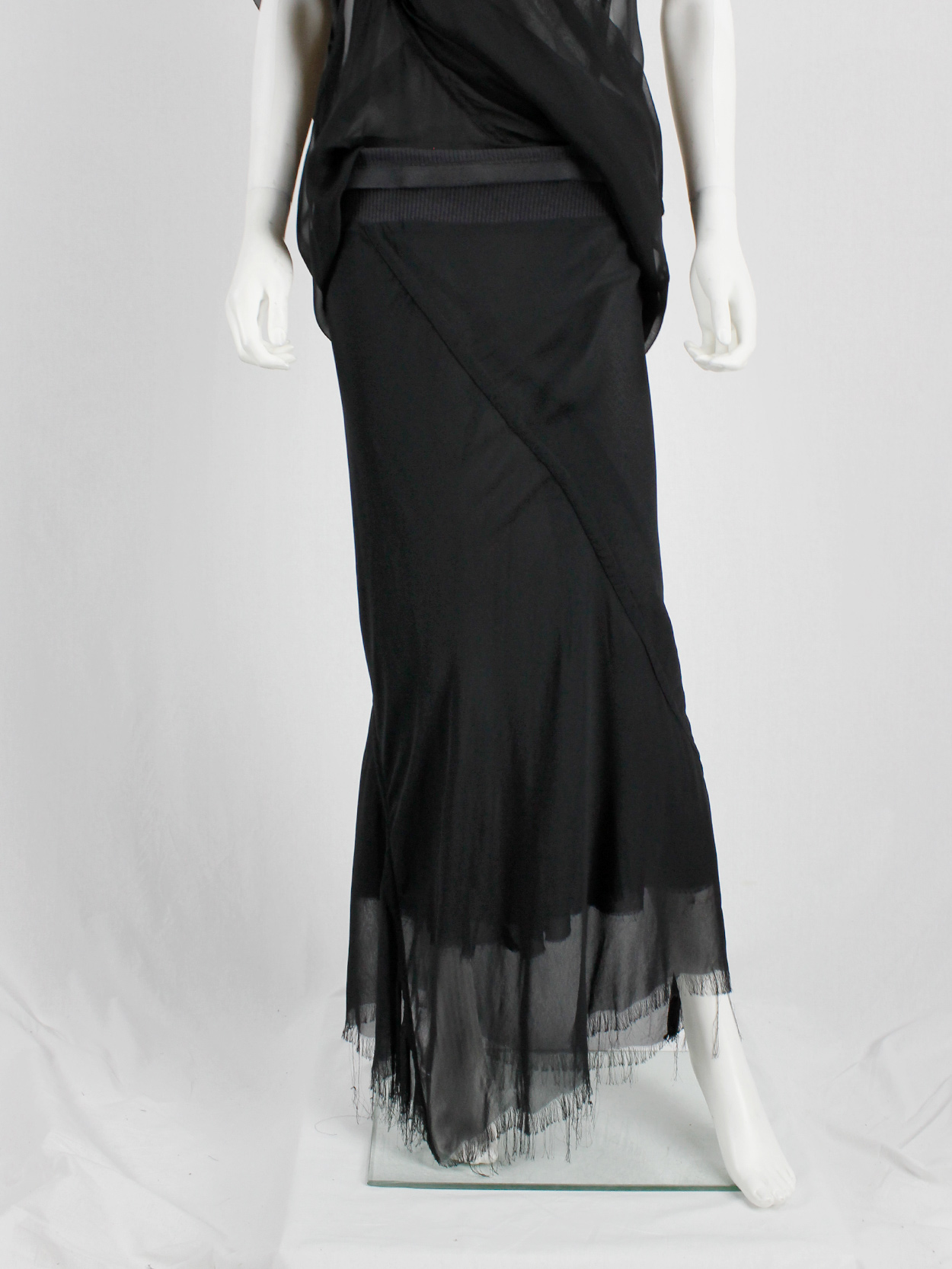 Rick Owens black double-layered mermaid skirt with frayed finish (6)
