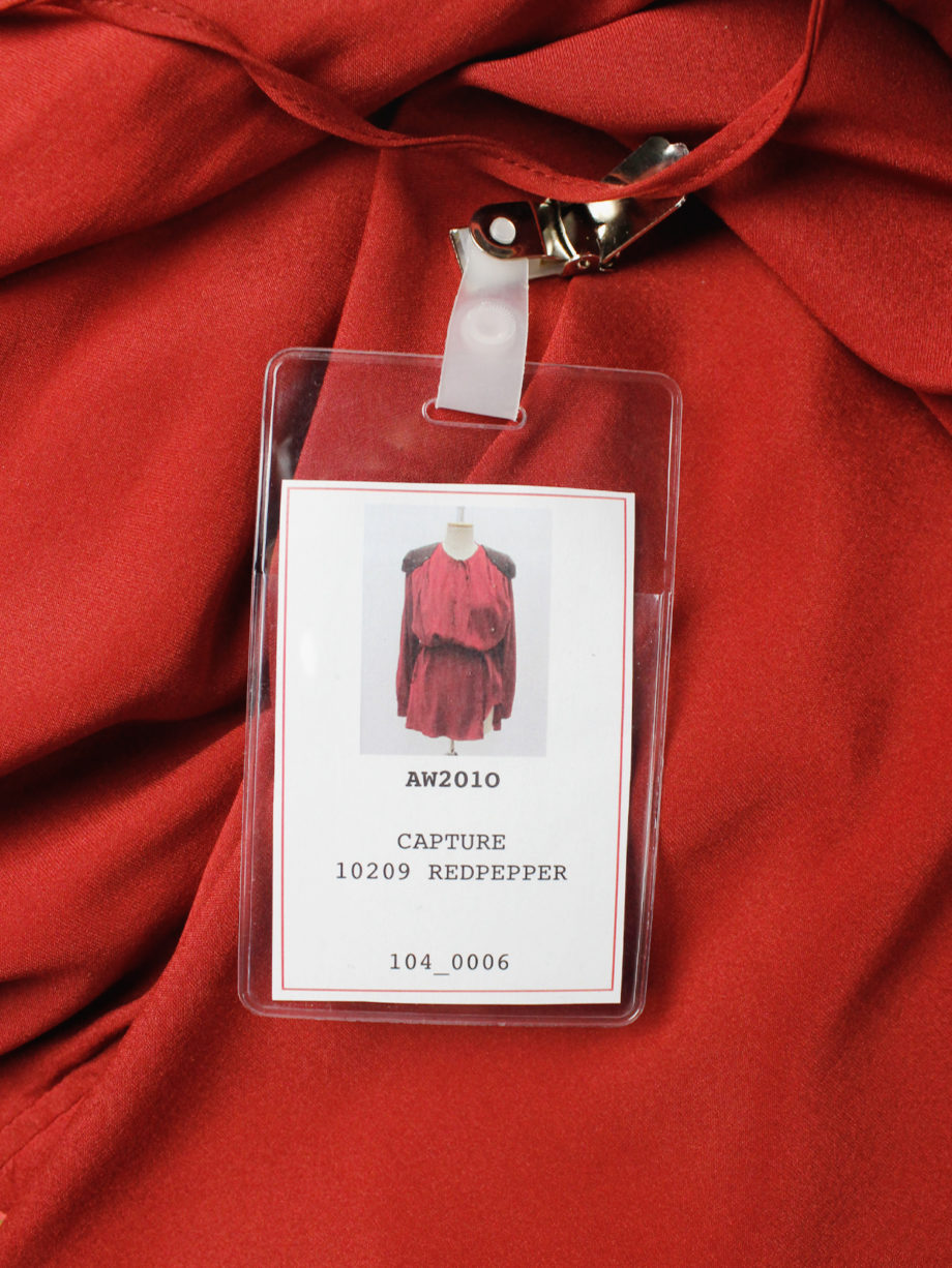 Vandevorst red blouse with brown riveted shoulder pads runway fall 2010 (1)