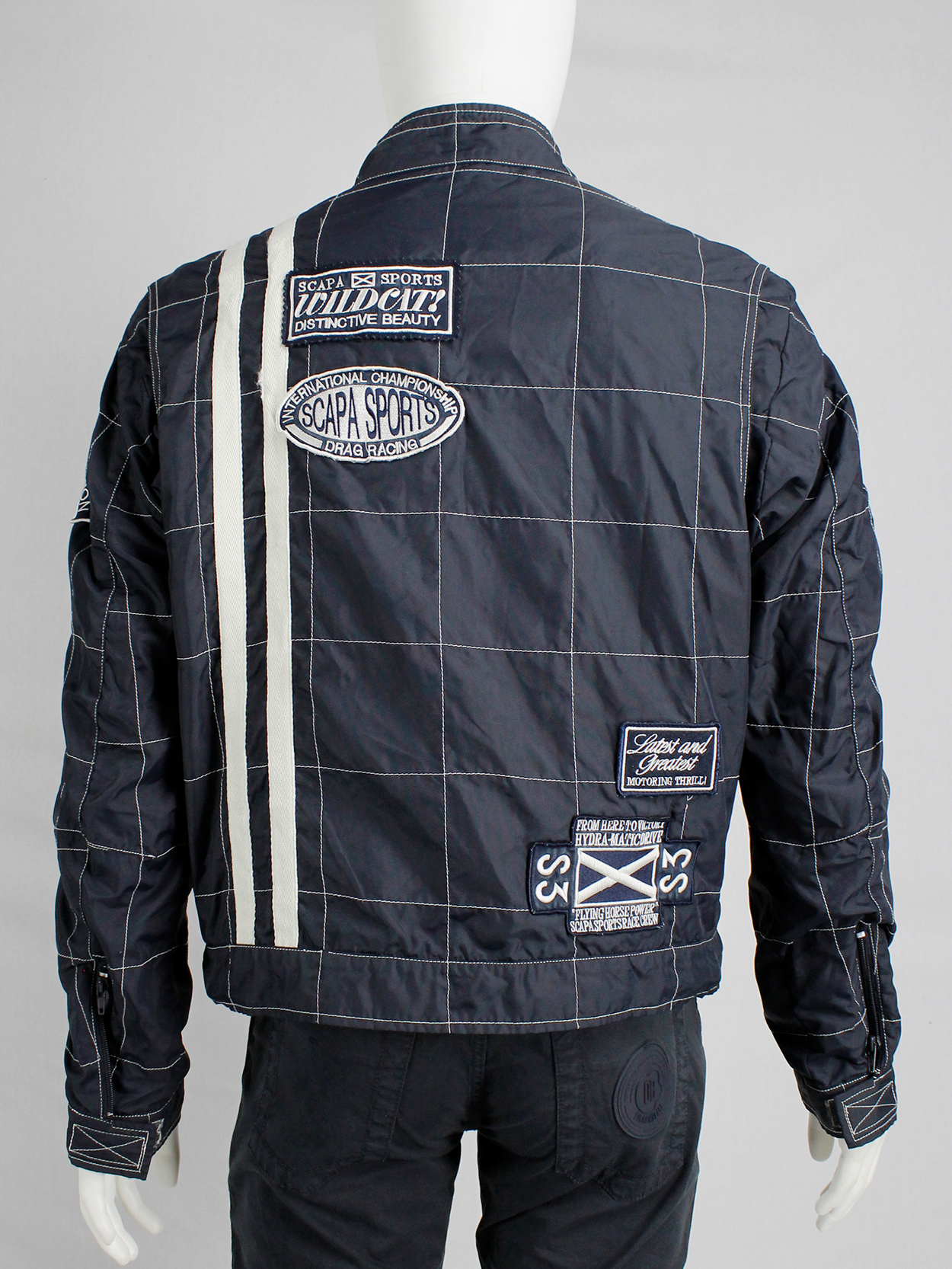 Walter Van Beirendonck for Scapa dark blue ‘Formula 1’ jacket with white stripes and patches (6)
