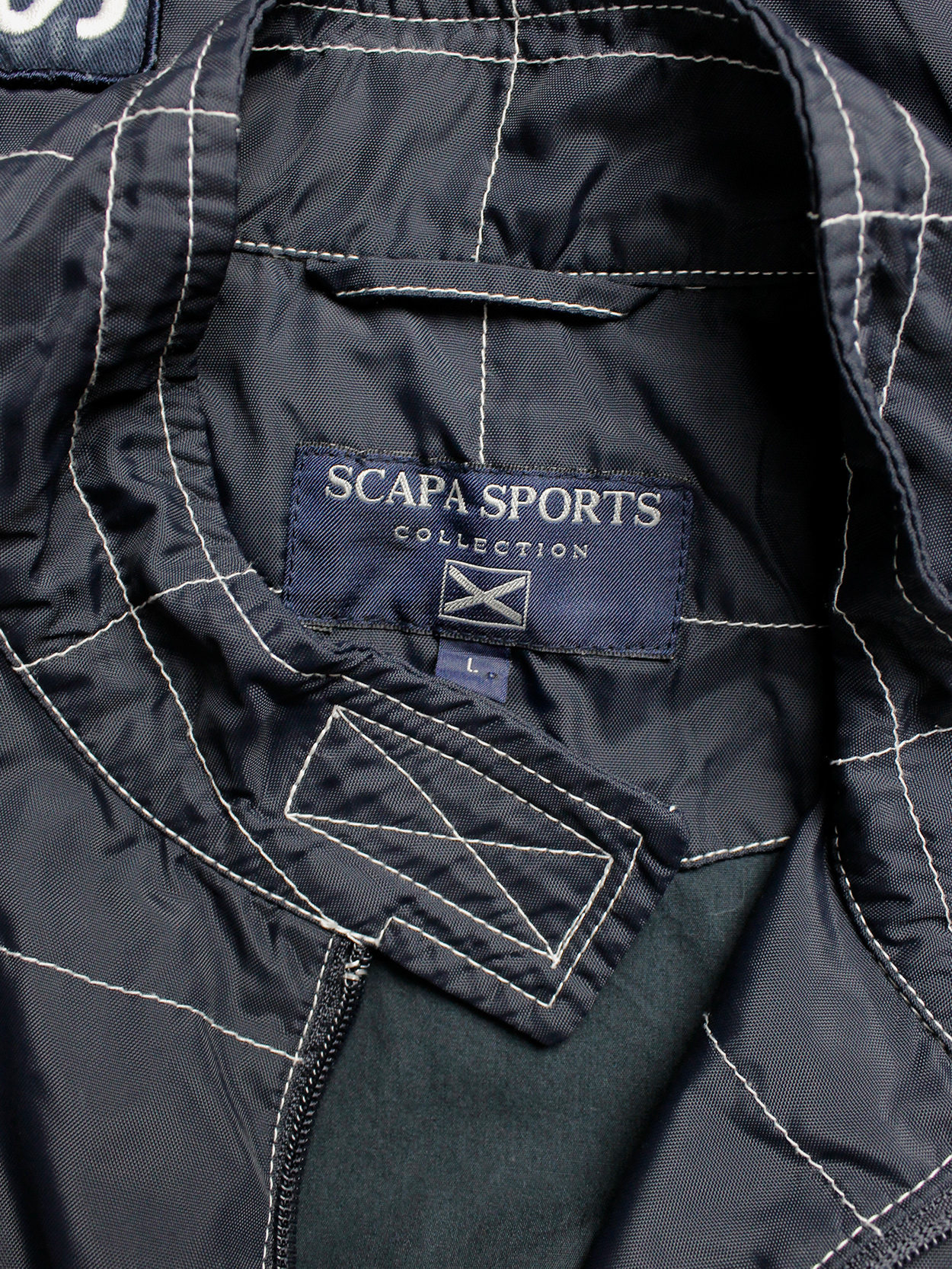 Walter Van Beirendonck for Scapa dark blue ‘Formula 1’ jacket with white stripes and patches (9)