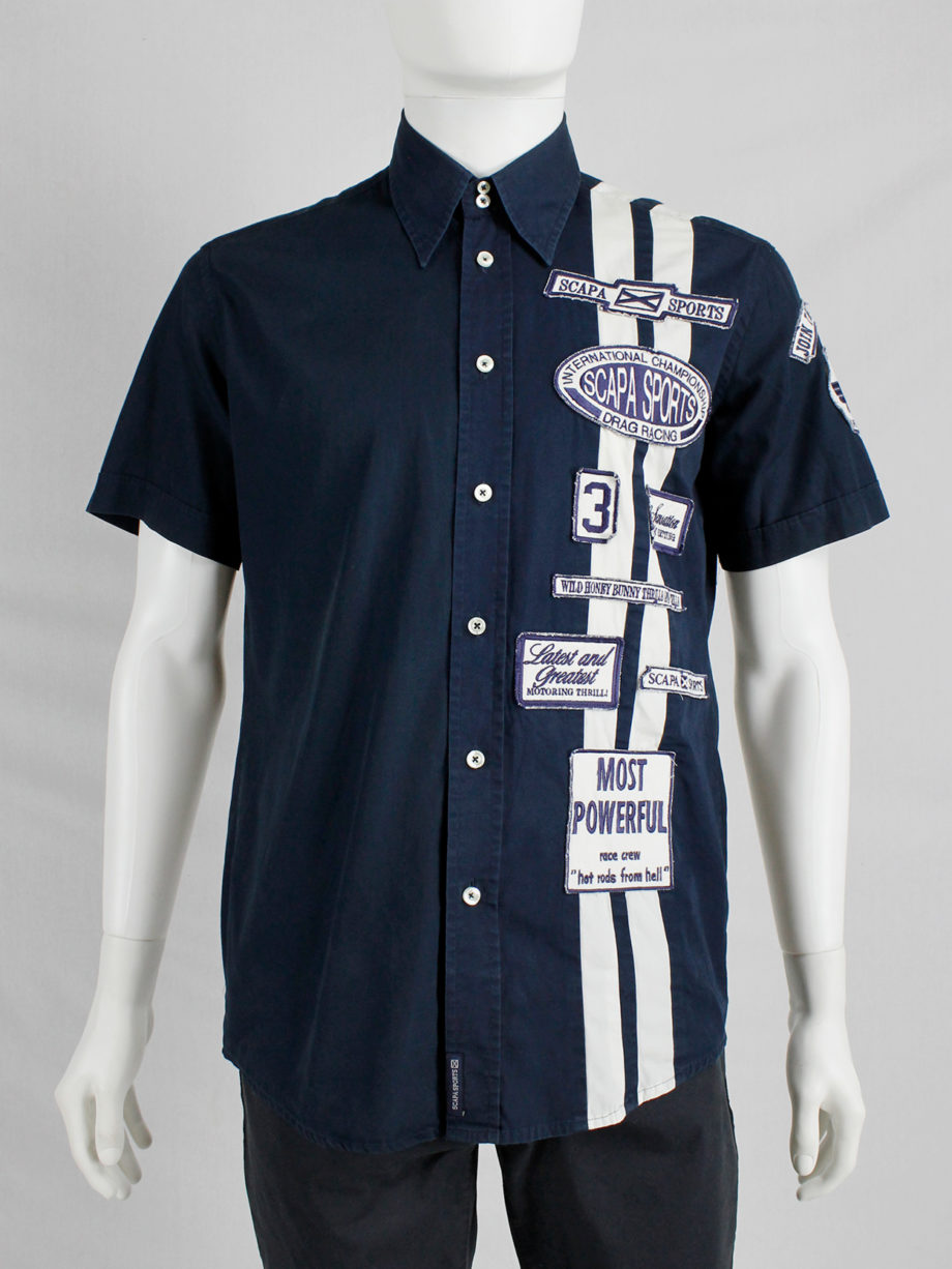 Walter Van Beirendonck for Scapa navy ‘Formula 1’ shirt with white stripes and patches (2)