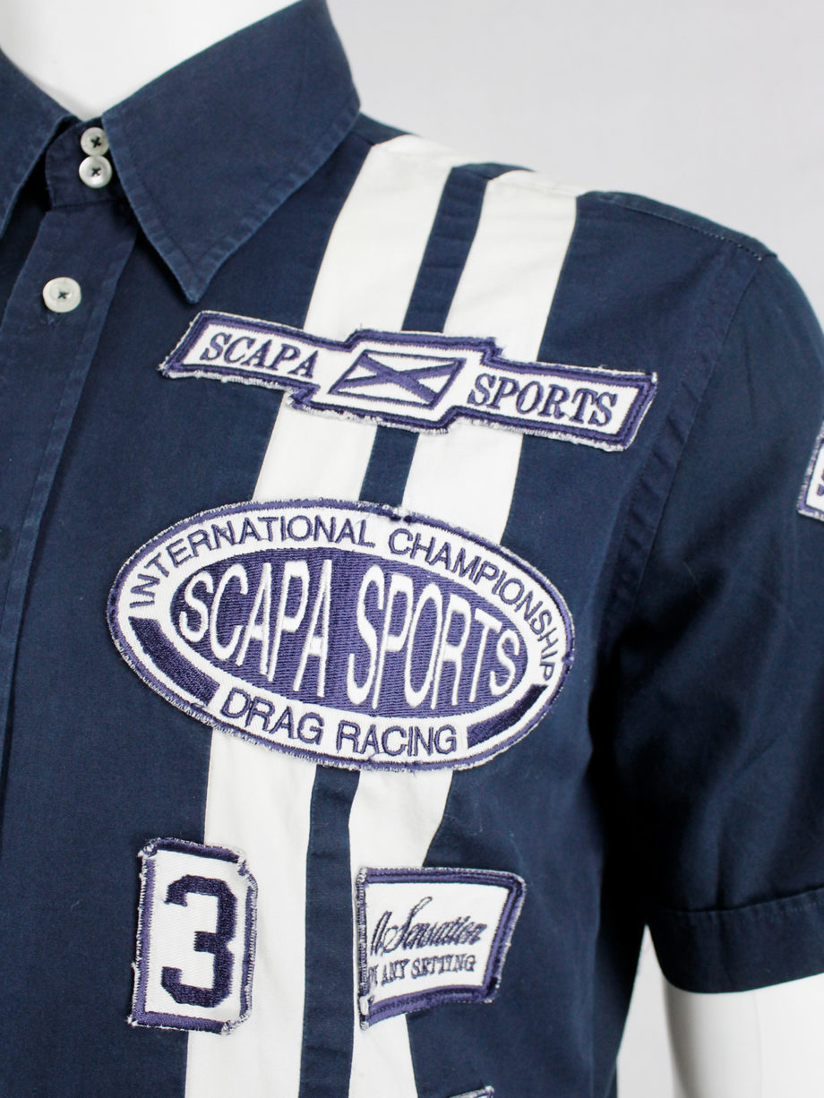 Walter Van Beirendonck for Scapa navy ‘Formula 1’ shirt with white stripes and patches (4)