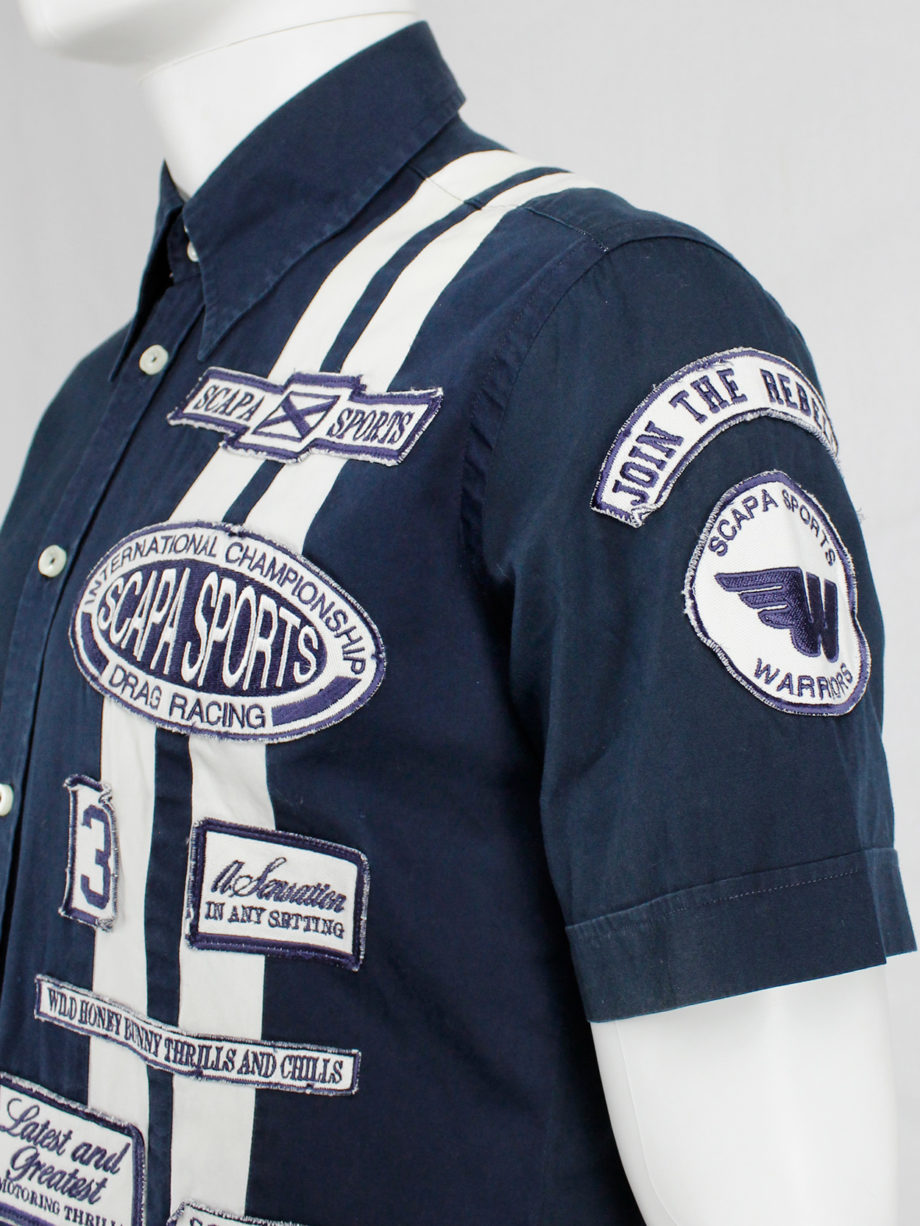 Walter Van Beirendonck for Scapa navy ‘Formula 1’ shirt with white stripes and patches (6)