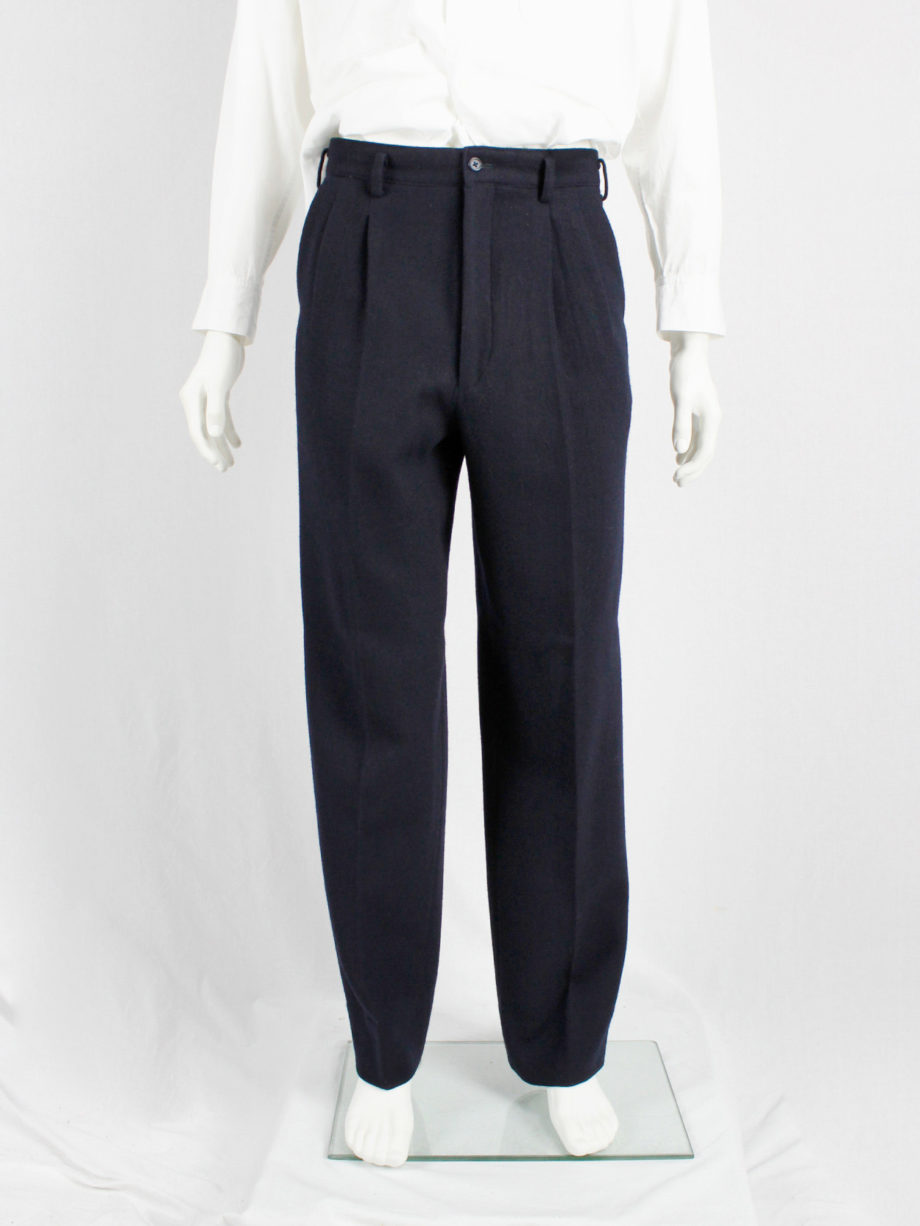 Ys for men dark blue straight trousers with pleated waist 1980s 80s (7)