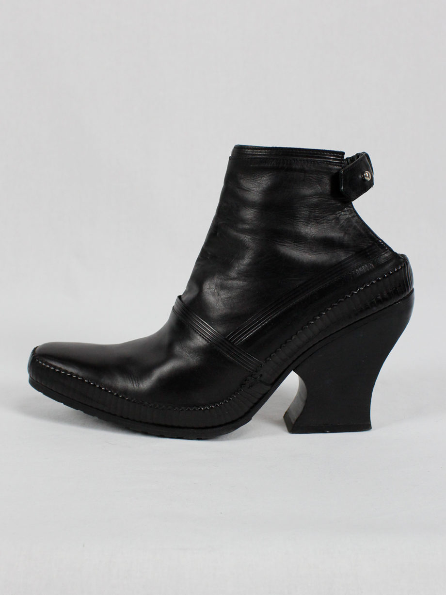 archive Lieve Van Gorp black cowboy ankle boots with curved heel 90s 1990s (13)