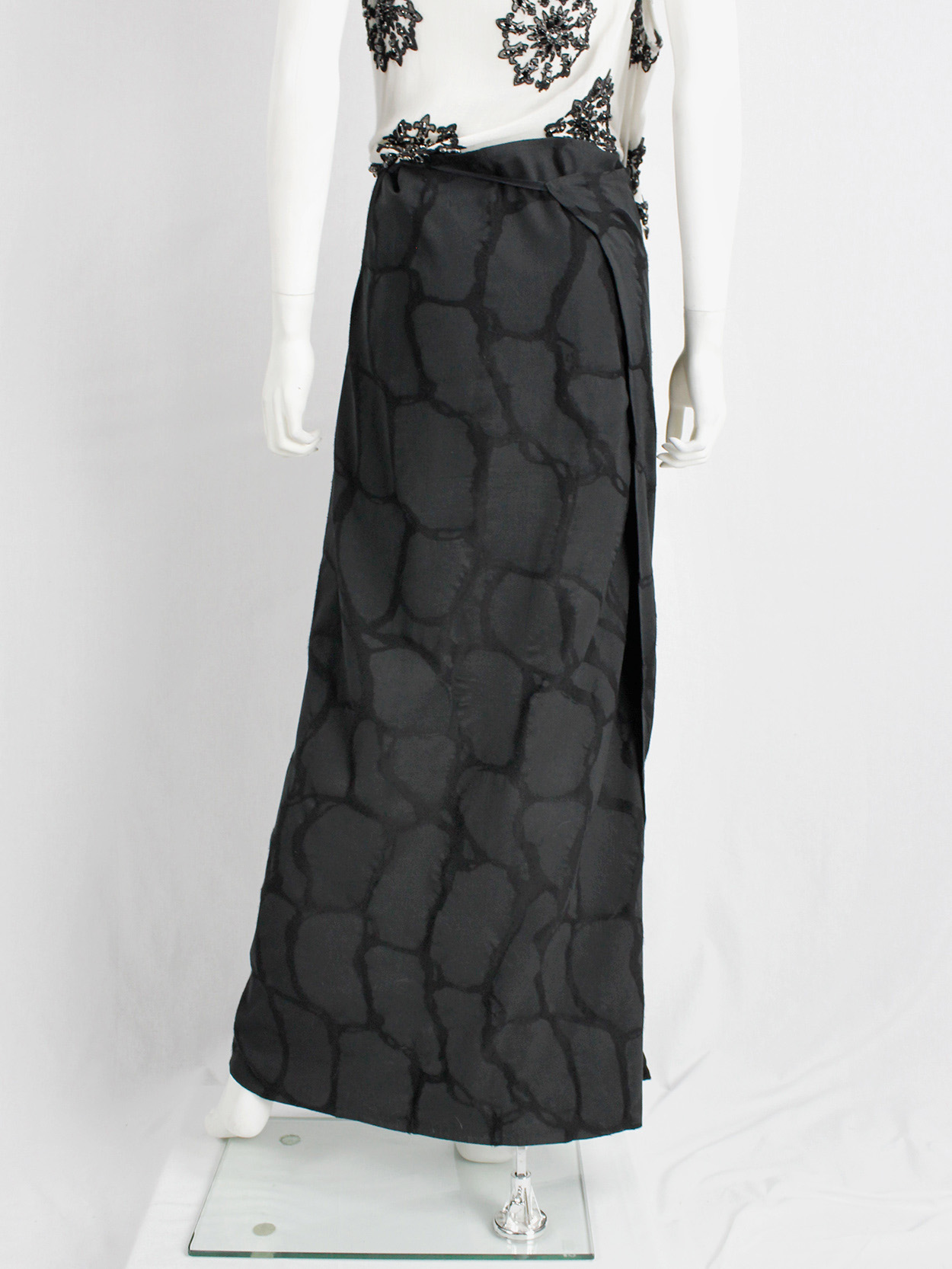 Ann Demeulemeester black wrap maxi dress with netting pattern spring 2001 (10)
