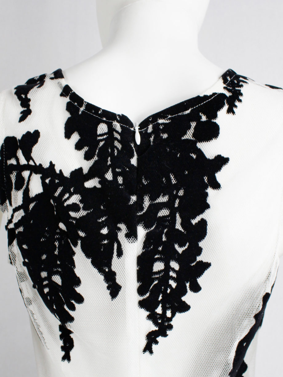 Ann Demeulemeester white mesh top with black velvet wisteria print spring 2014 (1)