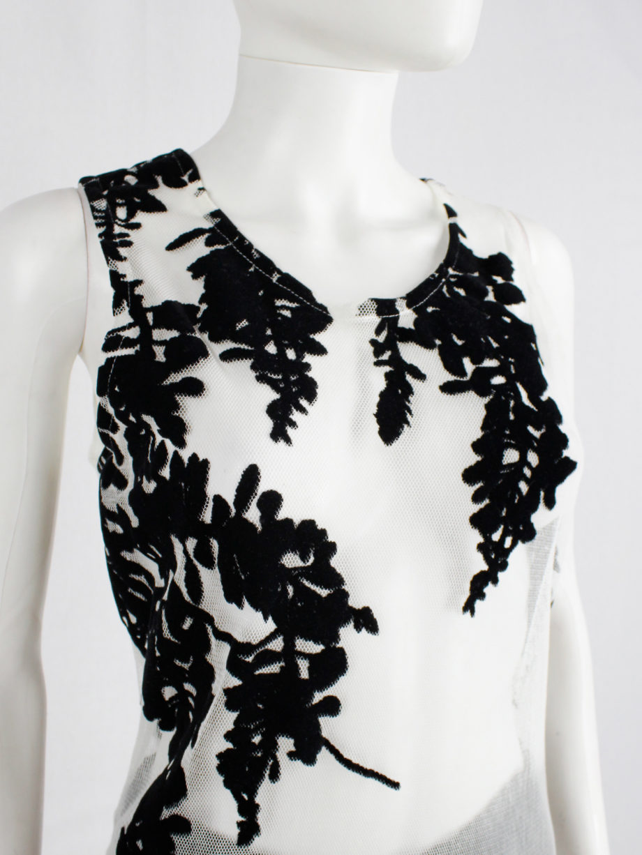 Ann Demeulemeester white mesh top with black velvet wisteria print spring 2014 (10)