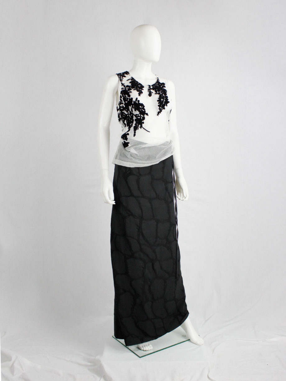 Ann Demeulemeester white mesh top with black velvet wisteria print spring 2014 (11)