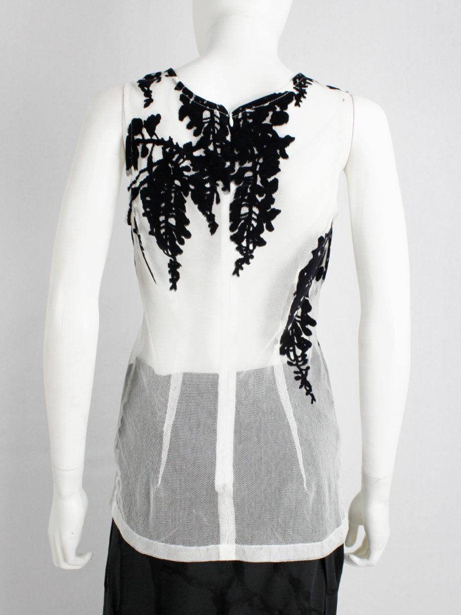 Ann Demeulemeester white mesh top with black velvet wisteria print spring 2014 (13)