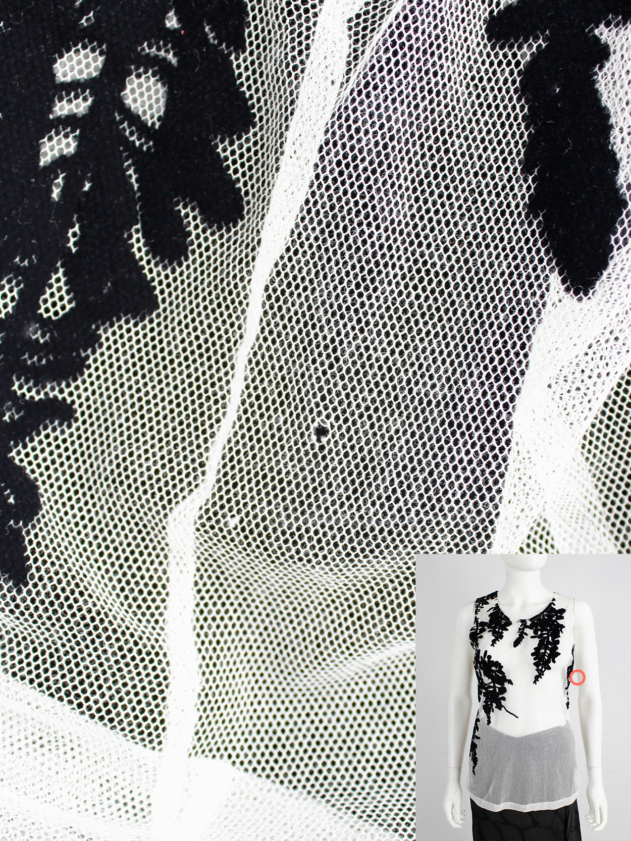 Ann Demeulemeester white mesh top with black velvet wisteria print spring 2014 (2)