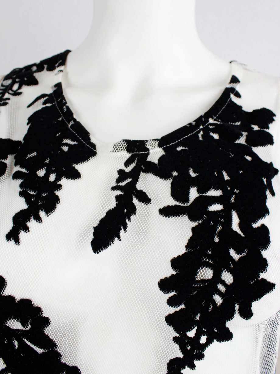 Ann Demeulemeester white mesh top with black velvet wisteria print spring 2014 (9)