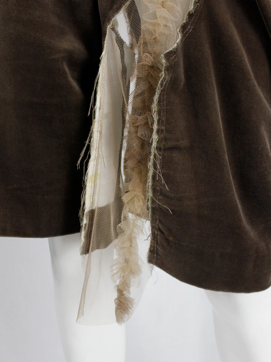 Comme des Garcons brown velvet shorts with cut off leg attached by sheer frills spring 2007 (12)