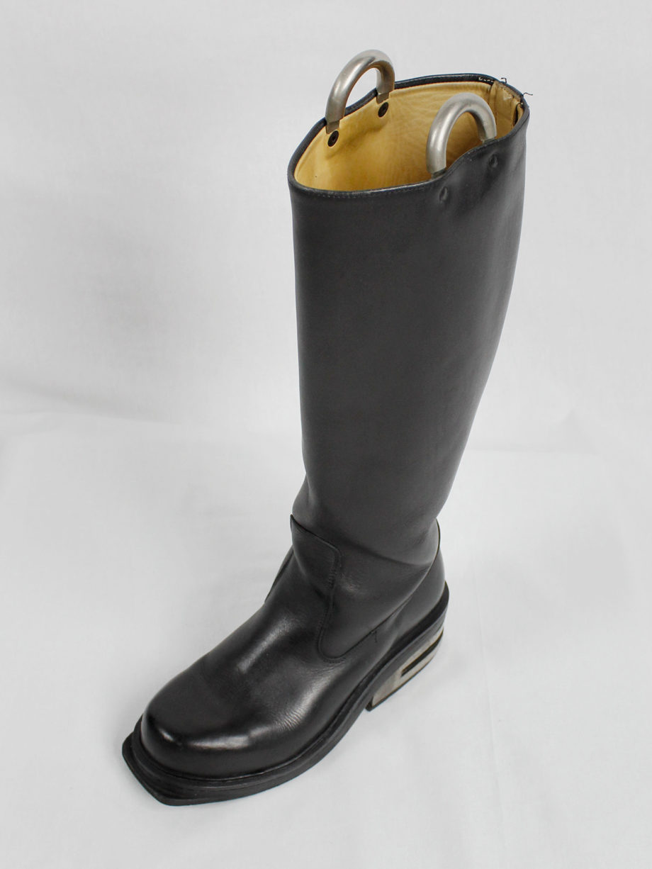 Dirk Bikkembergs black knee-length boots with metal slit heel and metal pulls 1990s 90s (10)