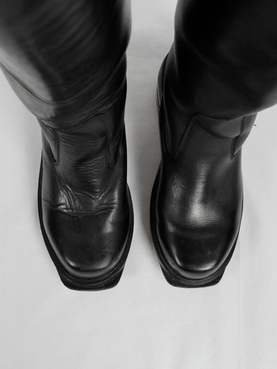Dirk Bikkembergs black knee-length boots with metal slit heel and metal pulls 1990s 90s (13)