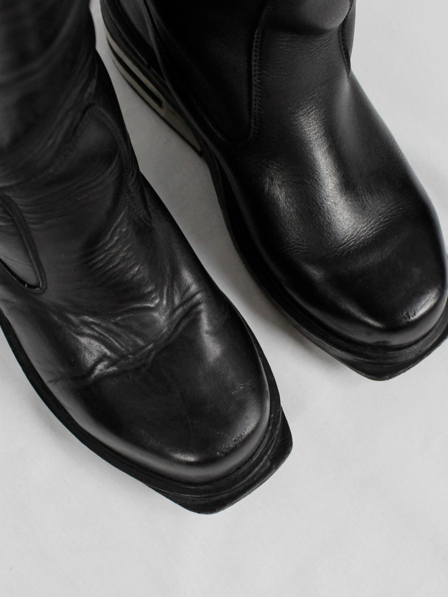 Dirk Bikkembergs black knee-length boots with metal slit heel and metal pulls 1990s 90s (14)