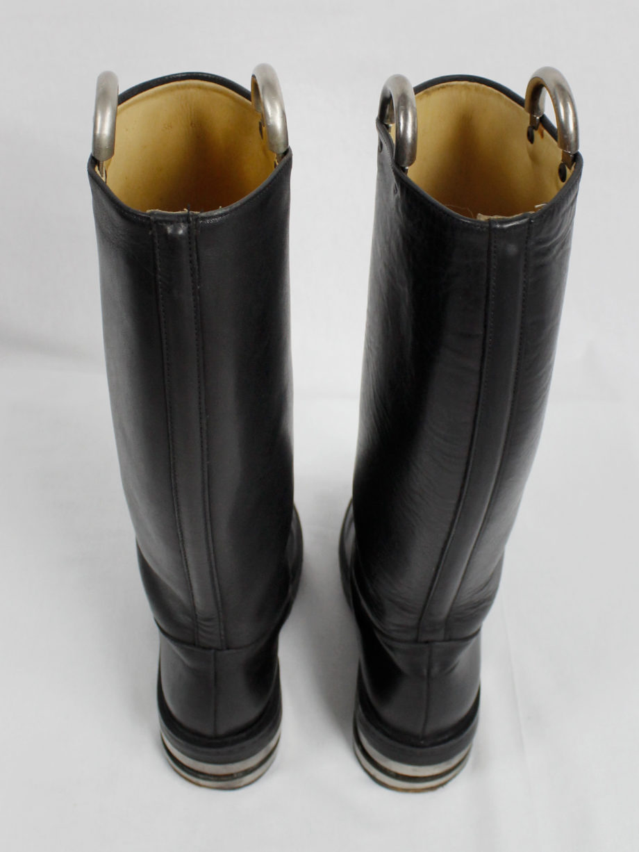 Dirk Bikkembergs black knee-length boots with metal slit heel and metal pulls 1990s 90s (15)