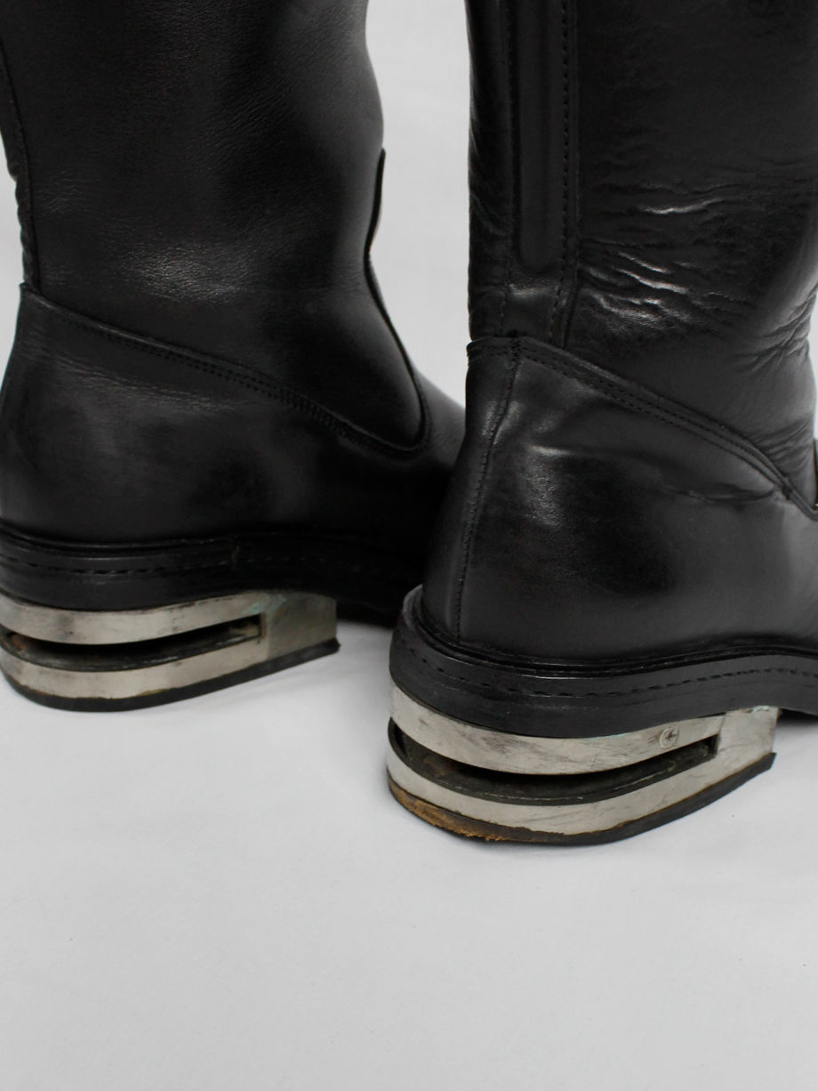 Dirk Bikkembergs black knee-length boots with metal slit heel and metal pulls 1990s 90s (16)