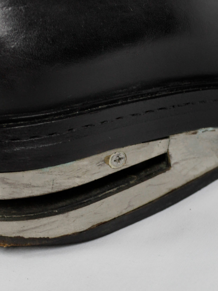 Dirk Bikkembergs black knee-length boots with metal slit heel and metal pulls 1990s 90s (17)