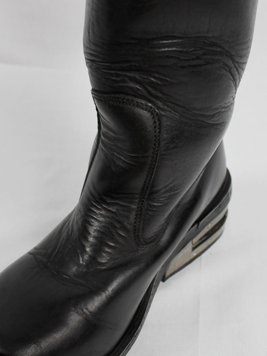 Dirk Bikkembergs black knee-length boots with metal slit heel and metal pulls 1990s 90s (20)