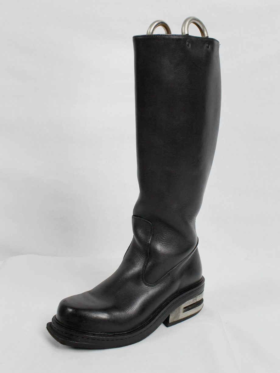 Dirk Bikkembergs black knee-length boots with metal slit heel and metal pulls 1990s 90s (3)