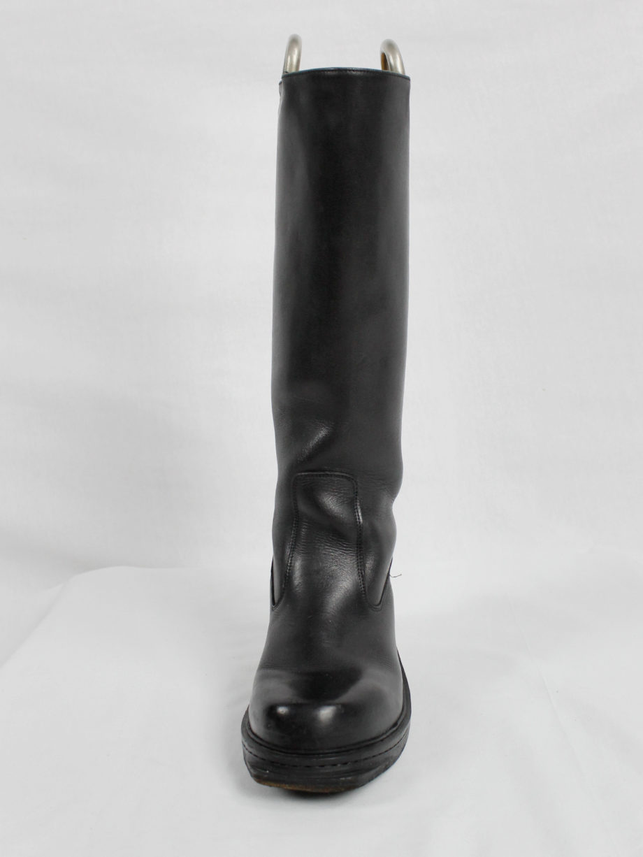 Dirk Bikkembergs black knee-length boots with metal slit heel and metal pulls 1990s 90s (4)