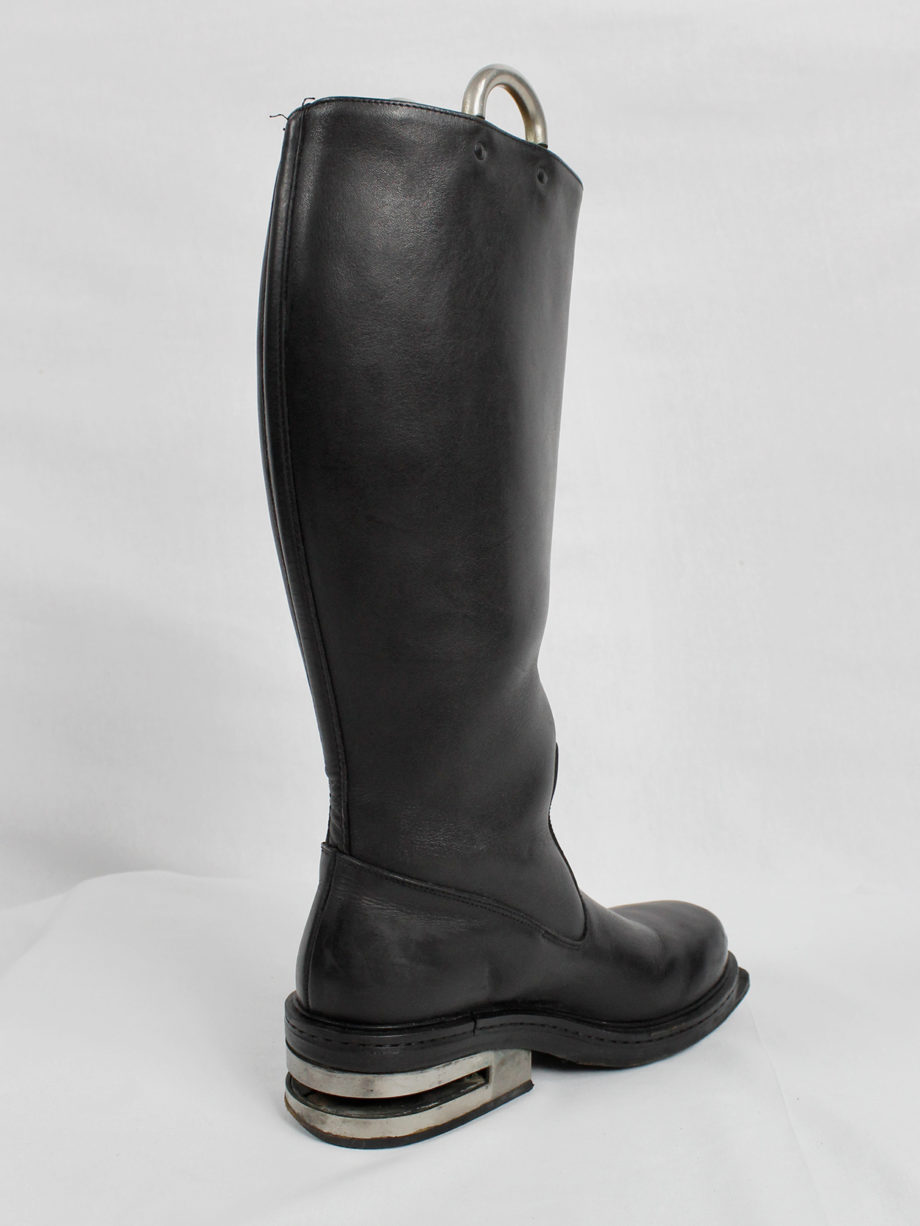 Dirk Bikkembergs black knee-length boots with metal slit heel and metal pulls 1990s 90s (7)