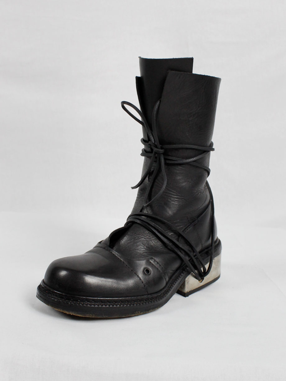 Dirk Bikkembergs black tall boots with laces through the metal heel 1990s 90s (3)