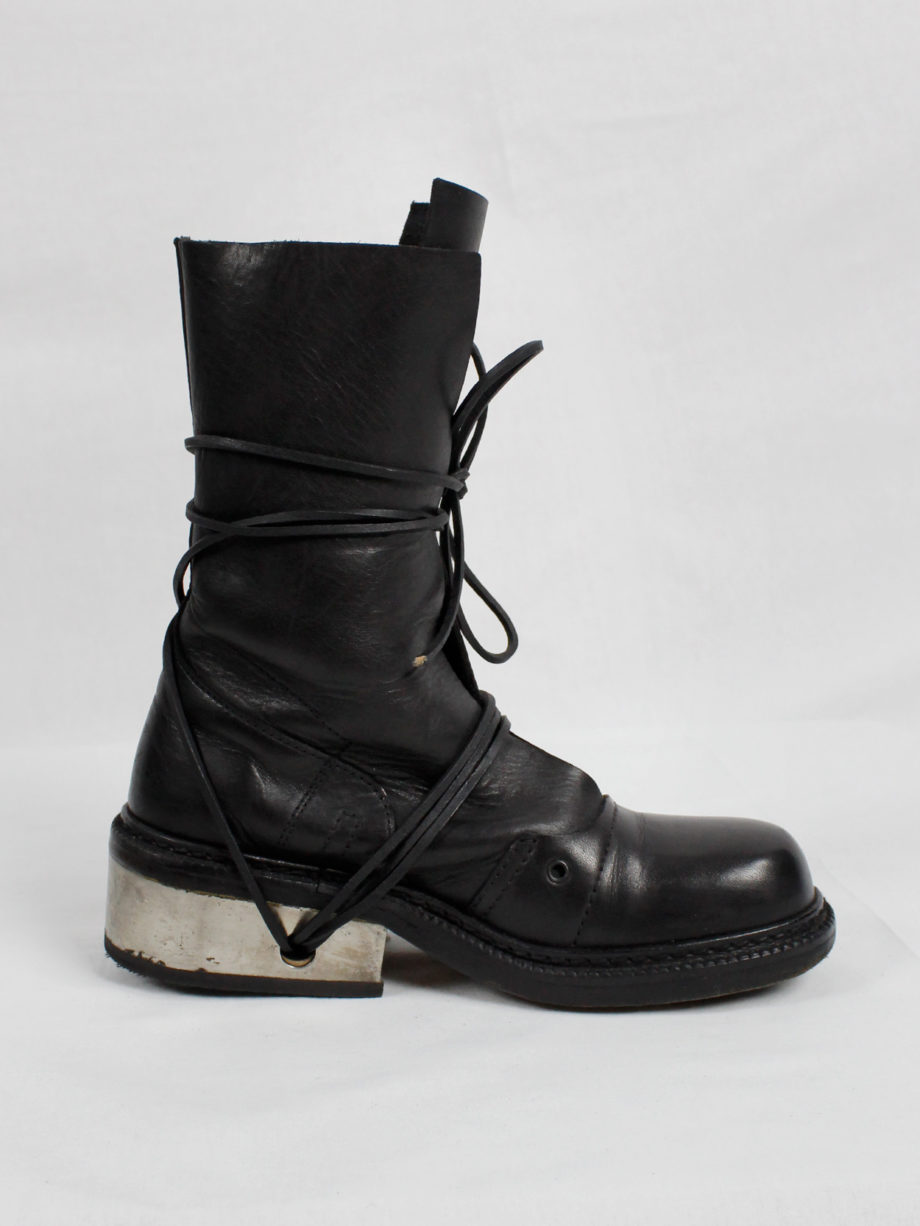 Dirk Bikkembergs black tall boots with laces through the metal heel 1990s 90s (6)