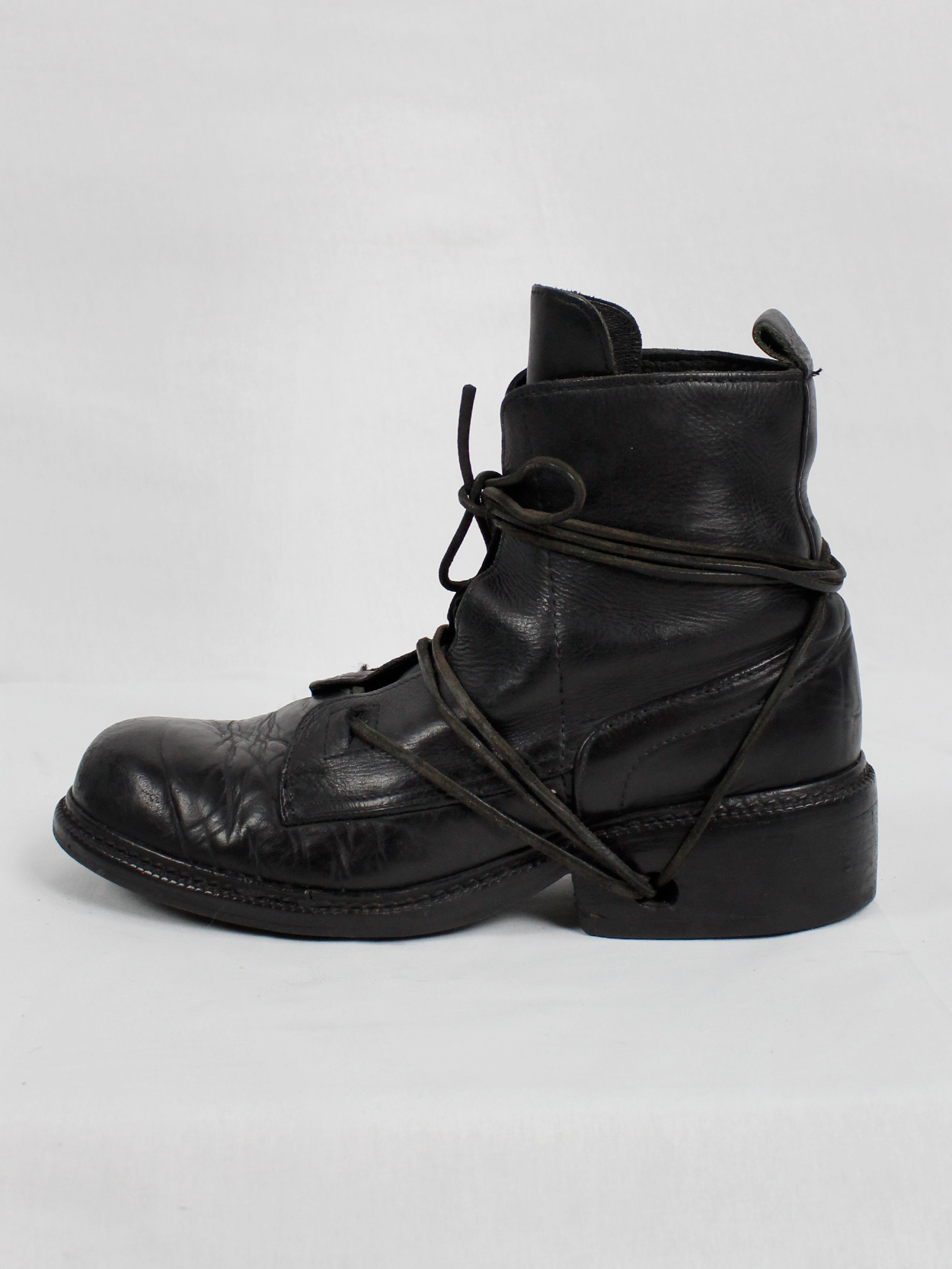 Dirk Bikkembergs black tall boots with laces through the soles (45 