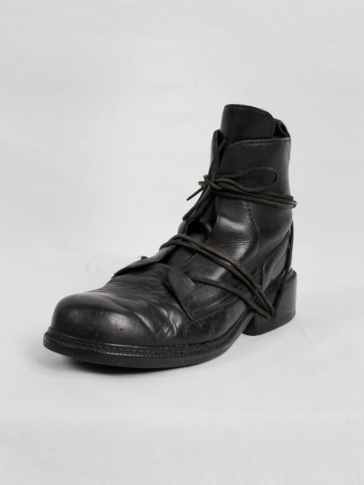 Dirk Bikkembergs black tall boots with laces through the soles 1990s 90s (8)