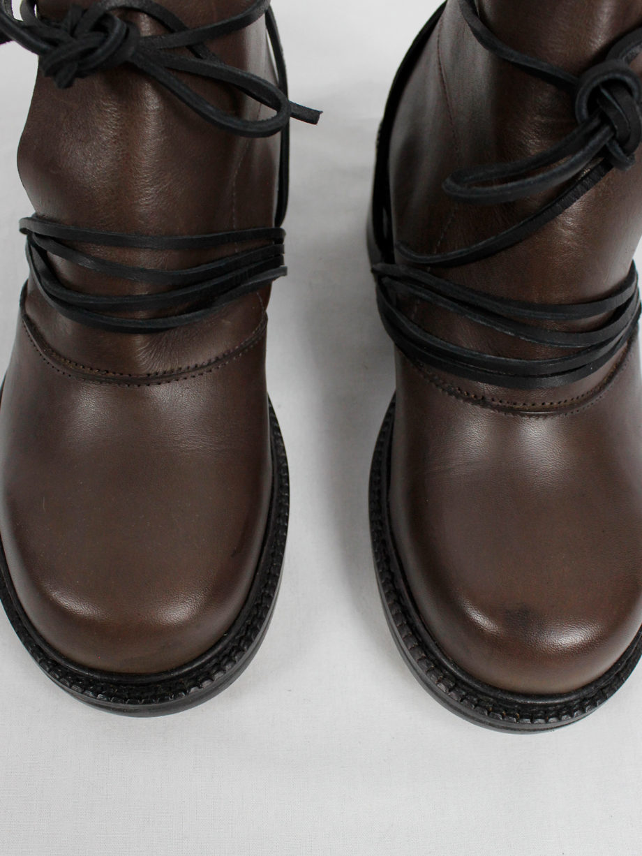 Dirk Bikkembergs brown boots with flap and laces through the soles fall 1994 (14)
