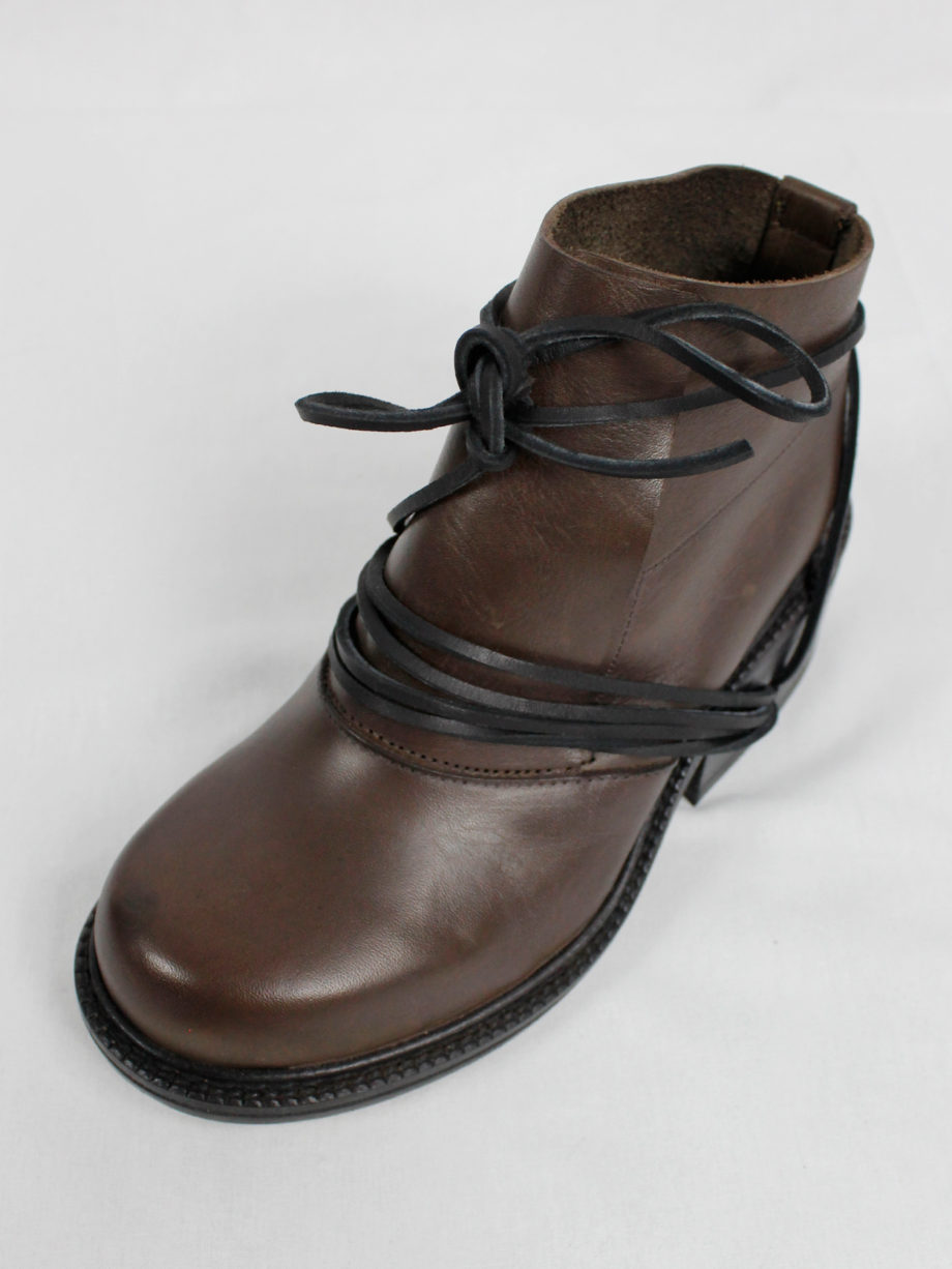 Dirk Bikkembergs brown boots with flap and laces through the soles fall 1994 (16)