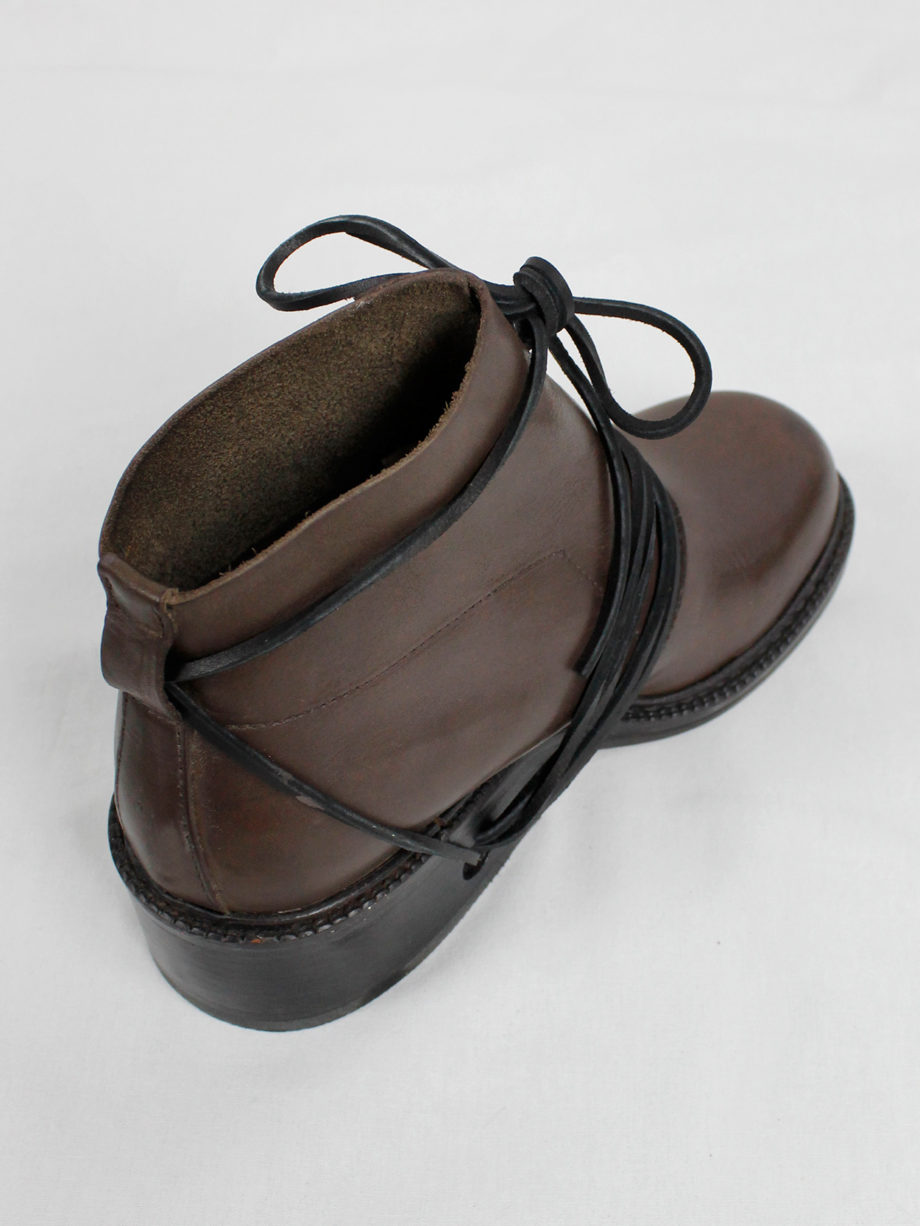Dirk Bikkembergs brown boots with flap and laces through the soles fall 1994 (17)