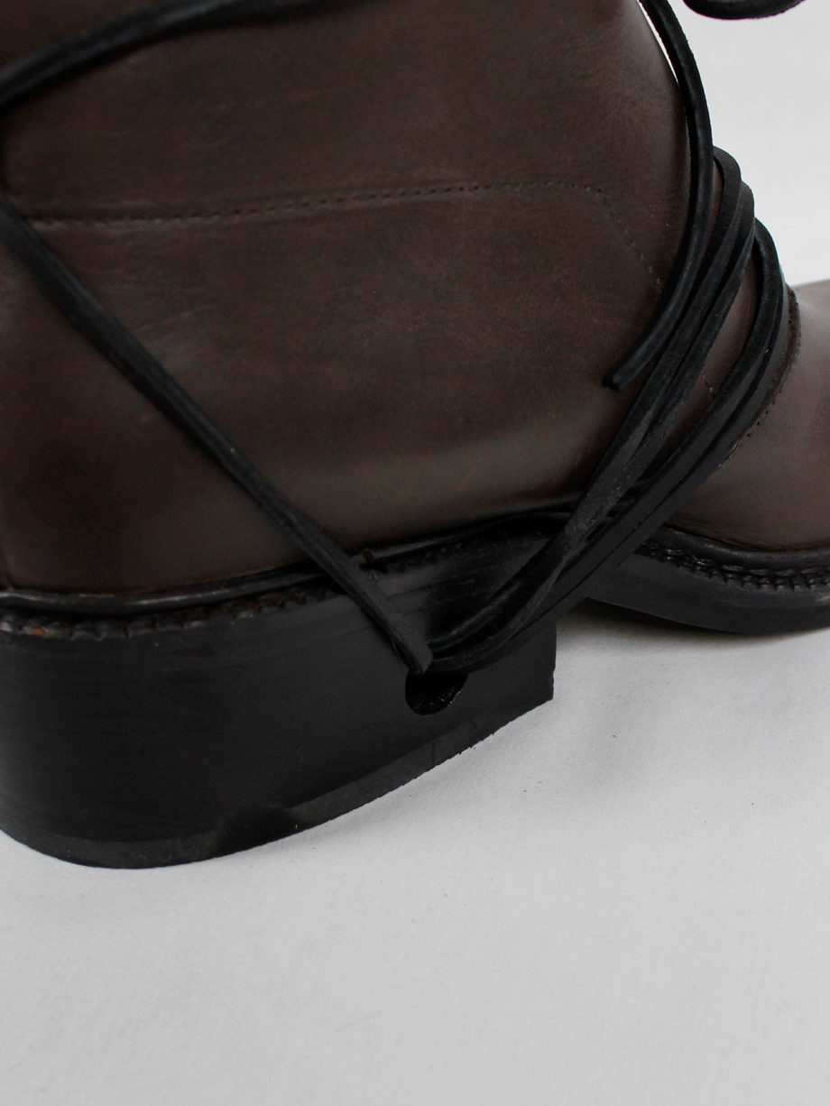 Dirk Bikkembergs brown boots with flap and laces through the soles fall 1994 (18)