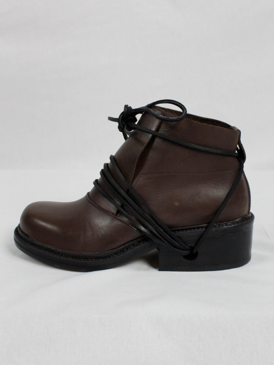 Dirk Bikkembergs brown boots with flap and laces through the soles fall 1994 (2)