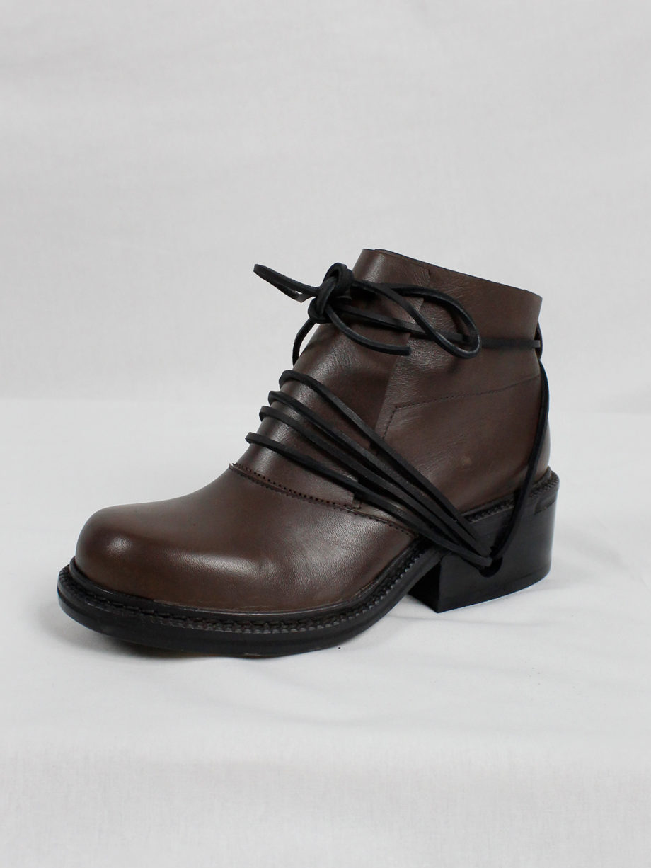 Dirk Bikkembergs brown boots with flap and laces through the soles fall 1994 (3)