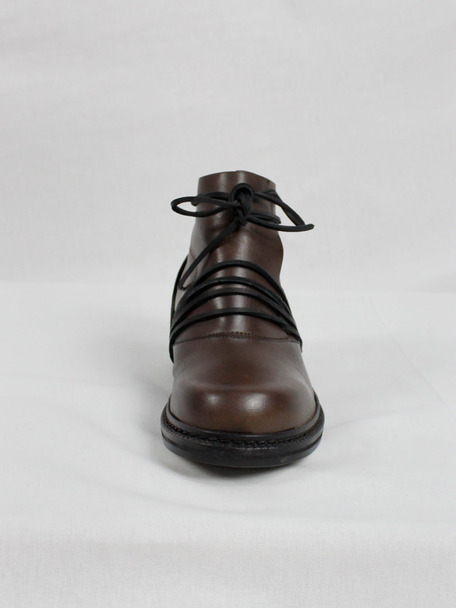 Dirk Bikkembergs brown boots with flap and laces through the soles fall 1994 (4)